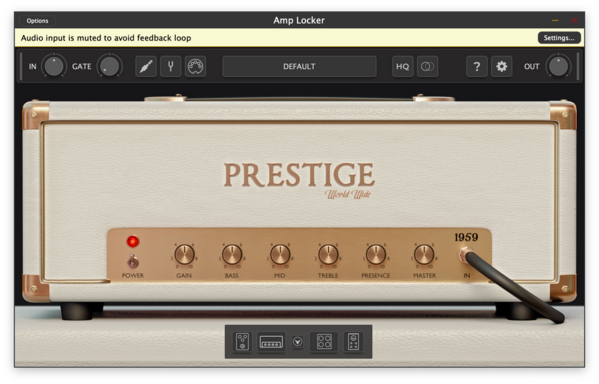 Interface for the new Prestige Amp Sim by Audio Assault showing the amp head and controls