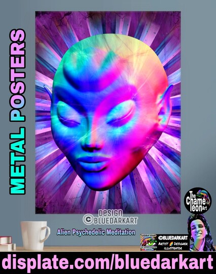 Alien Psychedelic Meditation ☆ Art Copyright BluedarkArt - Metal Print for sale in the BluedarkArt Displate Art Gallery