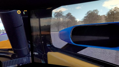 pov video of sim-racing rig in an lmp3 car. 