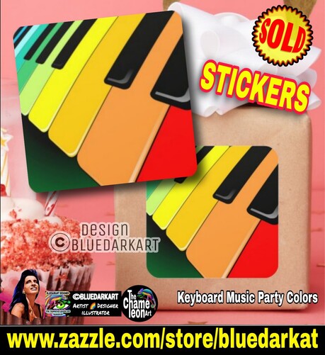 Piano keyboard rainbow colors • Design Copyright BluedarkArt • Here printed on stickers, available for sale in the BluedarkArt Zazzle Store