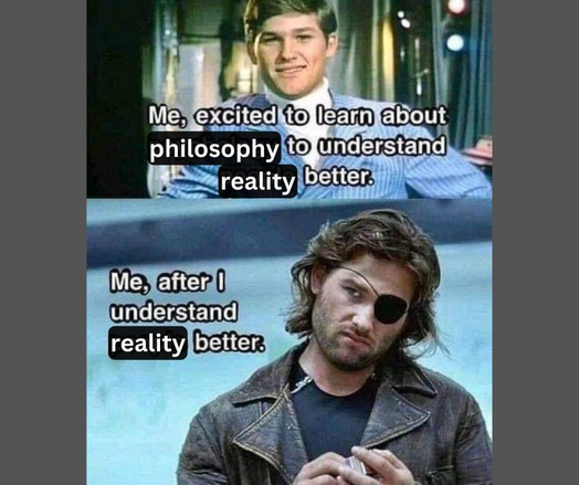 [happy clean shaven boy]
“Me, excited to learn about
philosophy to understand
reality better.”

[scruffy looking man with eye patch]
“Me, after I
understand
reality better”
