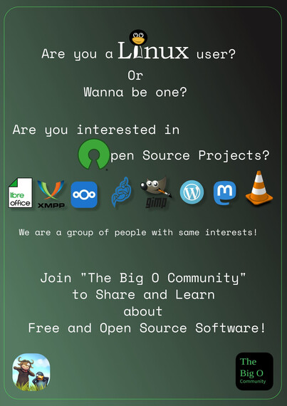 Join #thebigOcommunity Where we use and promote #Freesoftware to general public!