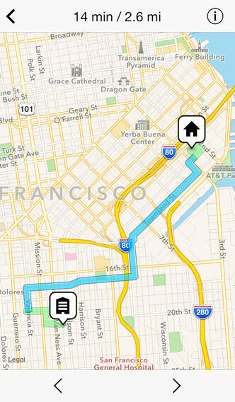 Moves, developed by ProtoGeo (screenshots circa 2013)

Map  view

14min / 2.6 mi

map of San Francisco, tracking going from Home (icon) to Work (icon)