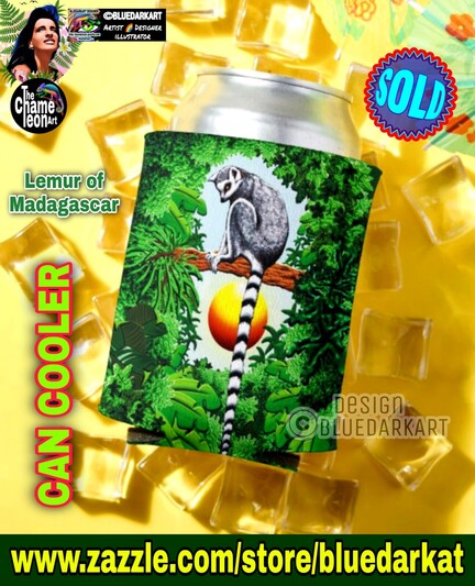Lemur of Madagascar, Art Copyright BluedarkArt ● Here printed on Can Cooler, available for sale in the BluedarkArt Zazzle Store