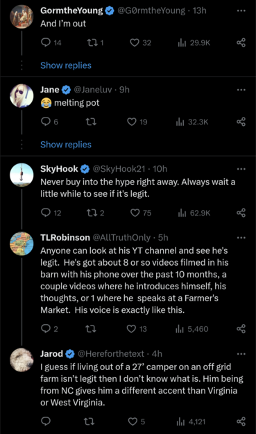 Screenshot of Twitter replies