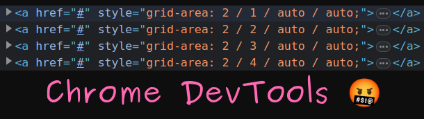 Chrome DevTools expands the grid-area in the style attribute to 4 values, even though I only set a 2 value one.