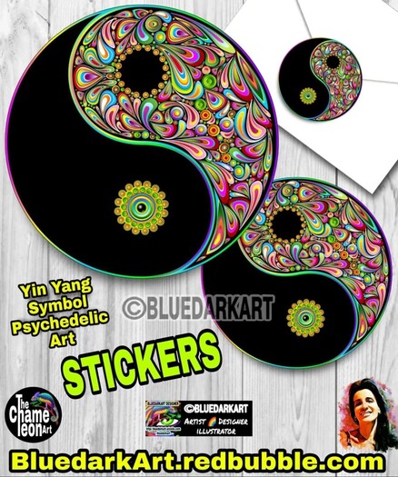 Yin Yang Psychedelic ● Design Copyright BluedarkArt TheChameleonArt ● Here printed on Stickers, available for sale in the BluedarkArt Redbubble Shop