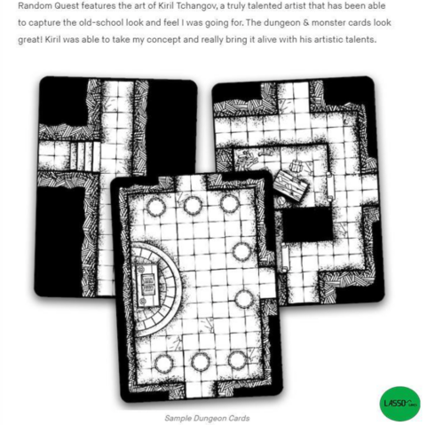 Image of sample dungeon cards for Random Quest. "Random quest features the art of Kiril Tchangov, a truly talented artist that has been able to capture the old-school look and feel i was going for. The dungeon and monster cards look great! Kiril was able to take my concept and really bring it alive with his artist talents" quote from Brian. 