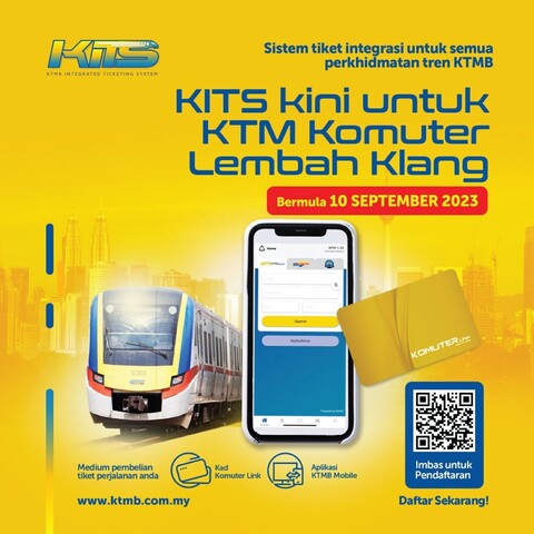 A poster in Malay notifying users that KITS is coming to KTM Komuter service in Klang Valley.