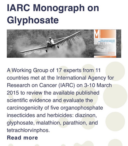 World Health Organisation International Agency for Research on #Cancer (IARC) Monograph 112. #Glyphosate, #malathion and #diazinon were classified as probably carcinogenic to humans (Group 2A): • https://www.iarc.who.int/featured-news/media-centre-iarc-news-glyphosate • https://www.iarc.who.int/wp-content/uploads/2018/07/MonographVolume112-1.pdf  #StopGlyphosate #StopAgrotoxics