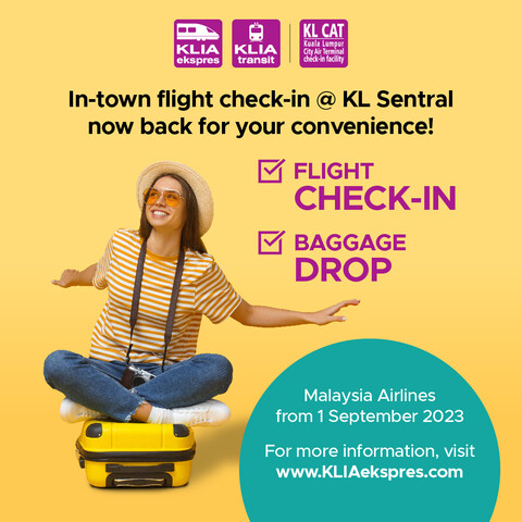 A poster announcing the return of in-town flight check-in at KL Sentral.