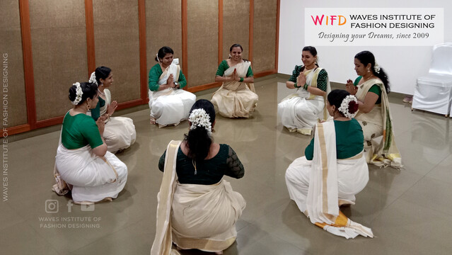 Vibrant snapshots from Waves Institute of Fashion Designing's Onam Celebration on August 23, 2023. Students' creative designs and festive spirit shine through in the colorful event.
