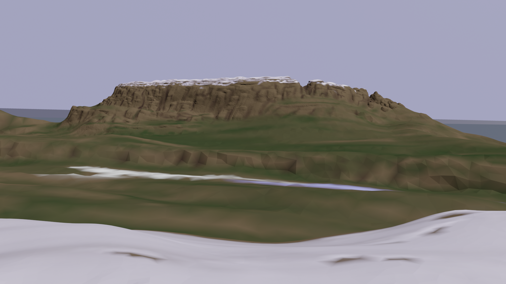 A sculpt of a snow capped mountain range