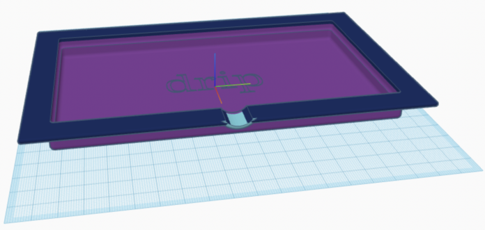 A simple drip tray with a lip around the edge, and a stepped down section cutaway