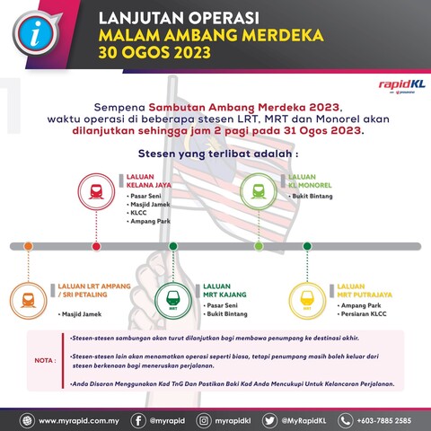Notice posted by Rapid KL in Malay informing users on the stations that will extend operation time.