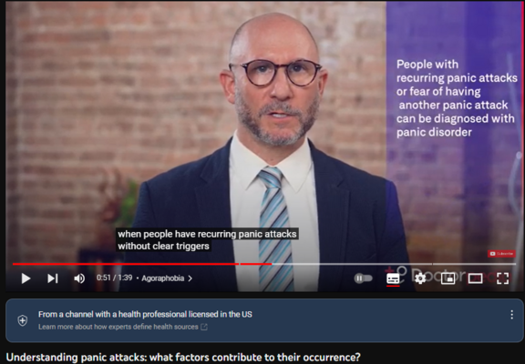 Understanding panic attacks: what factors contribute to their occurrence?
https://www.youtube.com/watch?v=lwIM8R6bpkU
57 views  23 Aug 2023  #panicattack #agoraphobia #panicdisorder
Dr. Grant Brenner, psychiatrist, talks about the triggers, implications, and predisposing factors of panic attacks, shedding light on their complex nature and the individuals who are most susceptible. Watch along to learn more!

00:00 Introduction
00:45 Agoraphobia
01:23 Factors Influencing Panic Attacks

About Dr. Grant Brenner

Grant Hilary Brenner, MD, DFAPA is a psychiatrist known for enabling his clients to overcome stubborn obstacles, unleashing the entrepreneurial spirit, and maintaining resilience. Dr. Brenner brings nearly two decades of consultation, workshops, speaking engagements, therapy, and coaching to his clients, who range from individuals seeking to overcome emotional obstacles to leaders seeking to function better in the workplace. He emphasizes a humanistic and integrative perspective, working flexibly and creatively to tailor therapy to the individual.

Dr. Brenner is Board-Certified, a Distinguished Fellow of the American Psychiatric Association and a Fellow of the New York Academy of Medicine.