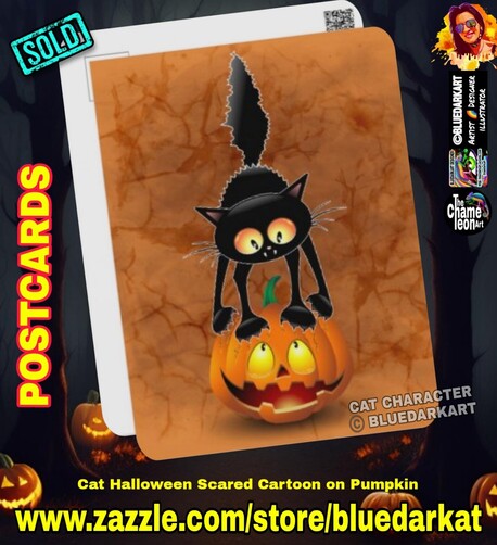 Cat Halloween Character Copyright bluedarkArt ● Here printed on Postcards, available for sale in the BluedarkArt Zazzle Store