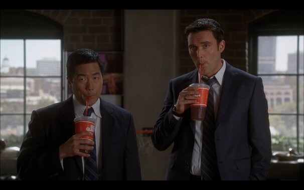 Cho and Rigsby drinking Big Gulps at the CBI office on The Mentalist TV show