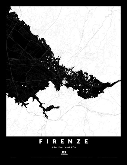Silhouette map of #Florence, with 66m sea level rise, the highest predicted by the #IPCC if all the world’s ice caps melt
