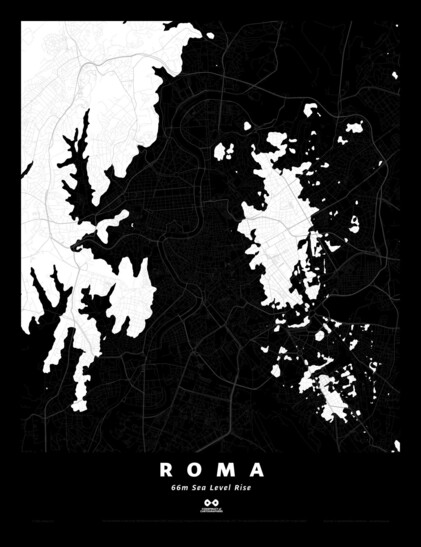 Silhouette map of #Rome, with 66m sea level rise, the highest predicted by the #IPCC if all the world’s ice caps melt