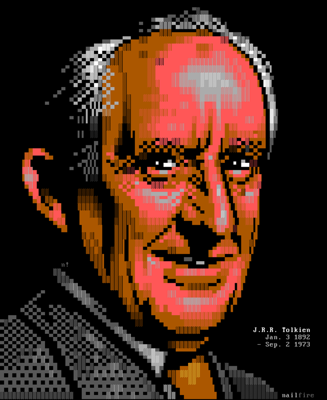 ANSI textmode art portrait of fantasy author J.R.R. Tolkien