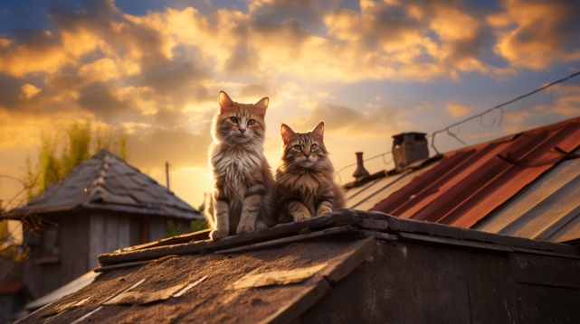 two stray cats on top of a roof