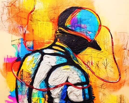 beautiful painting, abstract, detailed, shadows, baseball player
