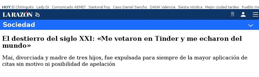Tinder ban and suffering
Headlines La Razon 2023 Sept.02