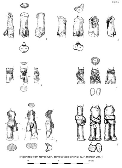 Plate with drawings of figurines from Nevali Cori, some wearing belts. Partly broken.