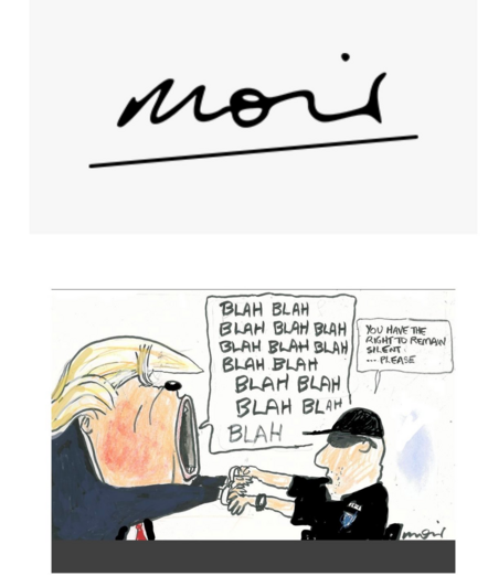 Trump is having his little hands put into handcuffs.
His mouth is a huge round empty 
BLAH BLAH 
BLAH BLAH BLAH 
BLAH BLAH BLAH 
BLAH BLAH 
  BLAH BLAH 
  BLAH BLAH 
BLAH 
The officer in black uniform black cap dark shades:
YOU HAVE THE 
RIGHT TO REMAIN 
SILENT
----PLEASE