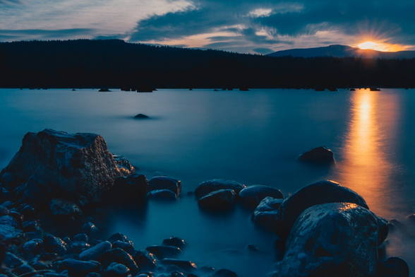 Edited version of sunset at Lake Whatcom. 