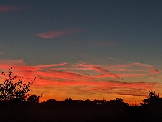 Ein Sonnenuntergang - Wolken in rot und der Horizont im Gegenlicht dunkel