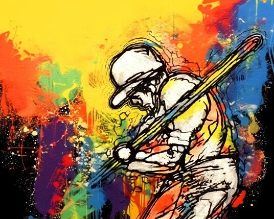 beautiful painting, abstract, detailed, shadows, baseball player