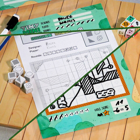 A collage of old and new player sheet for the Tiny Mini Golf board game.