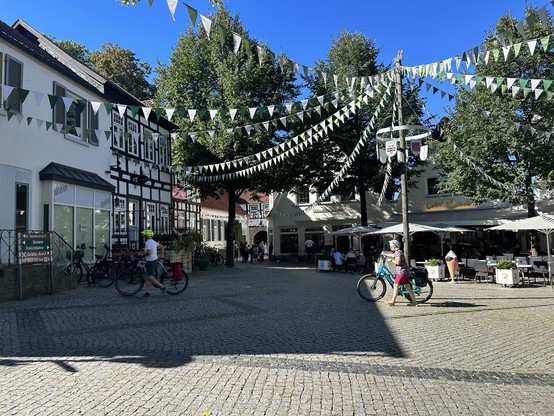The city center of Tecklenburg with festive decorations.