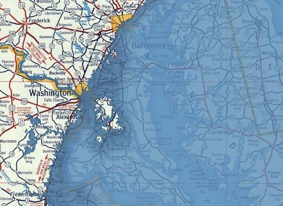 Detail of Petrofuture map of the Mid-Atlantic states.

66m sea level rise on a 1956 vintage Shell Oil gas station map