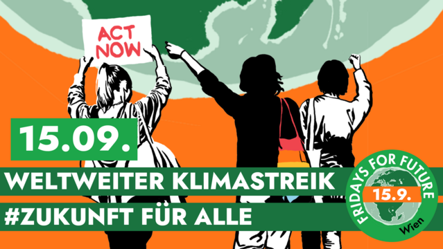 Banner für den weltweiten Klimastreik am 15.9.2023, via Fridays For Future Austria