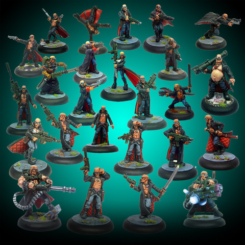 A whole bunch of 28mm scaled Trenchcoat Gangers