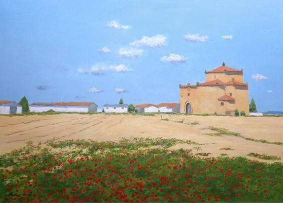 Cuadro al oleo de un paisaje de un pueblo de Ávila pintado por Rubén de Luis