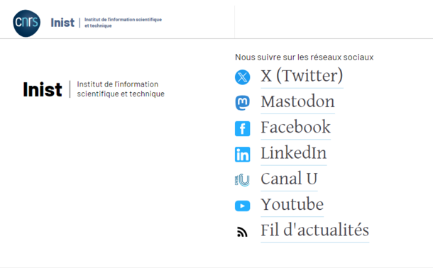 Pied de page du site de l'Inist avec présence d'une icone Mastodon.
