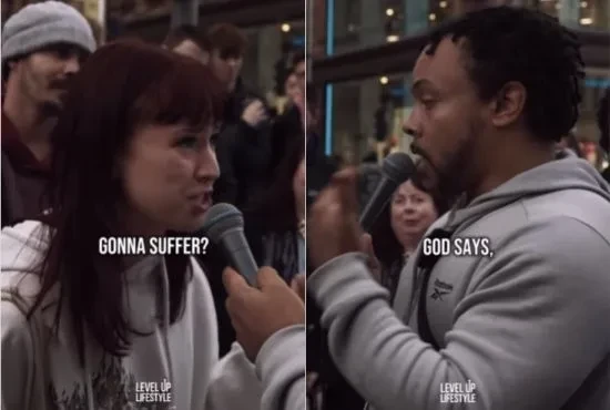 Pregador de rua é questionado por incrédula / Foto: Capturas de tela