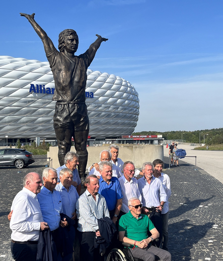A statue of Bayern Munich legend Gerd Müller next to the club’s Arena.