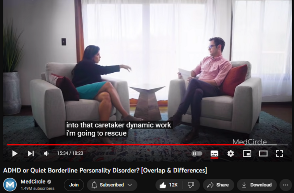 ADHD or Quiet Borderline Personality Disorder? [Overlap & Differences]
https://www.youtube.com/watch?v=N47STB-ufOE
425,388 views  Premiered on 5 Feb 2021  #MedCircle #MentalHealth #PersonalityDisorders
Get access to hundreds of LIVE workshops with the MedCircle psychologists & psychiatrists: https://watch.medcircle.com

Most people have heard of the mental health disorders ADHD and borderline personality disorder. However quiet borderline personality disorder (quiet BPD) is incredibly misunderstood. Even more misunderstood is the overlap & differences between ADHD and quiet borderline personality disorder. 

People confuse their signs and symptoms. Even if they are doing therapy, why are they still experiencing inattentiveness or hyperactivity? 

This video will help you discover that a more comprehensive approach to diagnosing and treating any mental health disorder is important due to the possibility of overlap—and that there are differences that may be hard to spot.

In this discussion, MedCircle host Kyle Kittleson and clinical psychologist / narcissism expert Dr. Ramani Durvasula discuss...