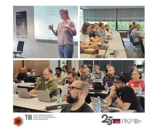 Day 3 at the PKP Hannover Sprint 2023 hosted by TIB! 

More than 20 diverse participants engaged in discussions about what steps are being taken to improve GDPR compliance, multilingual support, and metadata quality in PKP software. 

In these photos, some participants spoke to the group about updates, others contributed brainstorming and next steps, while many took notes and looked up resources. Everyone is engaged, thinking hard, and using their technology in the activities. 
