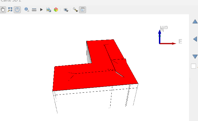 a 3D building seen in QGIS 3D view. 