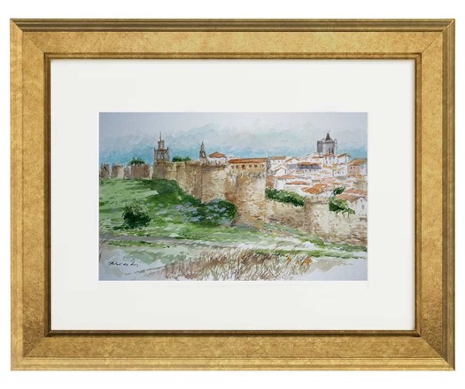 Acuarela de un paisaje de Ávila y su muralla pintado por Rubén de Luis