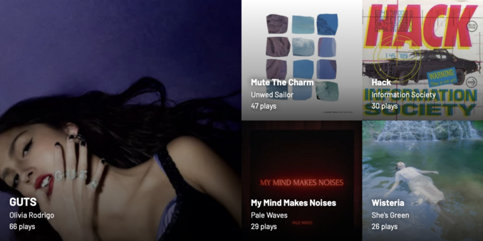 1. Olivia Rodrigo - GUTS
2. Unwed Sailor - Mute The Charm
3. Information Society - HACK
4. Pale Waves - My Mind Makes Noises
5. she’s green - Wisteria