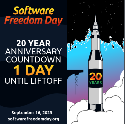 Countdown: noch 1 Tag bis zum 20jährigen Jubiläum des Software Freedom Day am 16. September 2023, softwarefreedomday.org