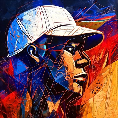beautiful painting, abstract, detailed, shadows, baseball player