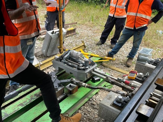 The railway track switching machine.